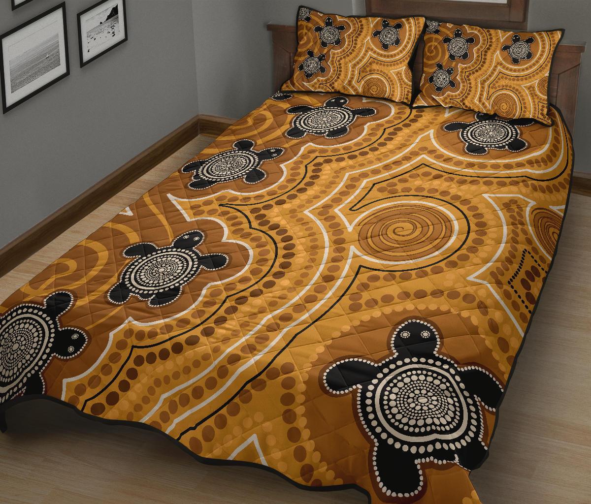 aboriginal-quilt-bed-set-indigenous-turtle-gold-version