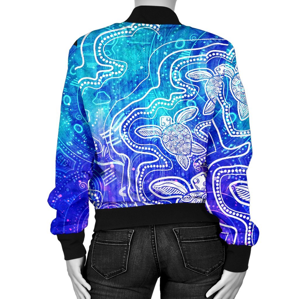 aboriginal-womens-bomber-jacket-sea-turtle-with-indigenous-patterns-blue