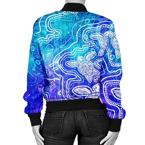 aboriginal-womens-bomber-jacket-sea-turtle-with-indigenous-patterns-blue