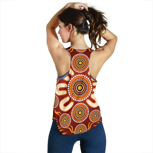 Aboriginal Women's Racerback Tank - Circle Flowers Patterns Ver03 - Vibe Hoodie