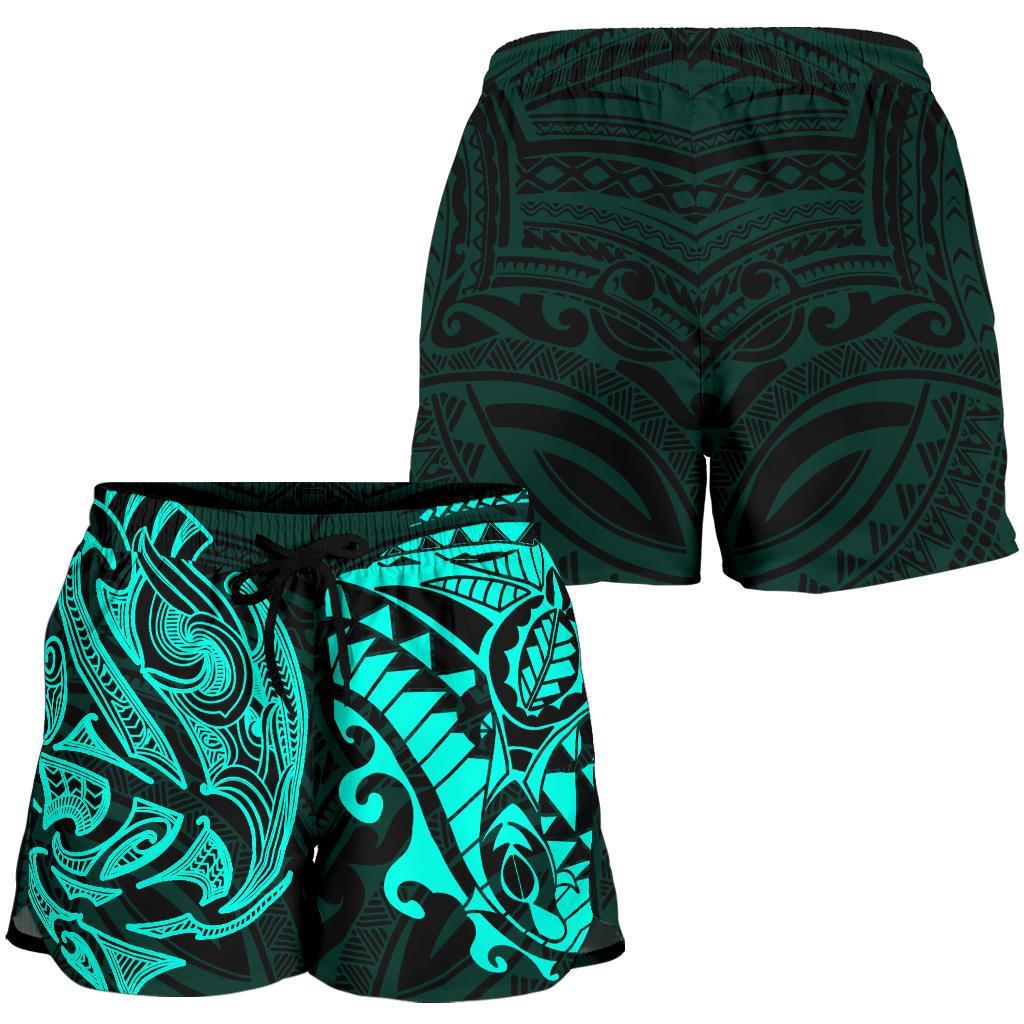 New Zealand All Over Print Women's Shorts, Maori Polynesian Tattoo Turquoise - Vibe Hoodie