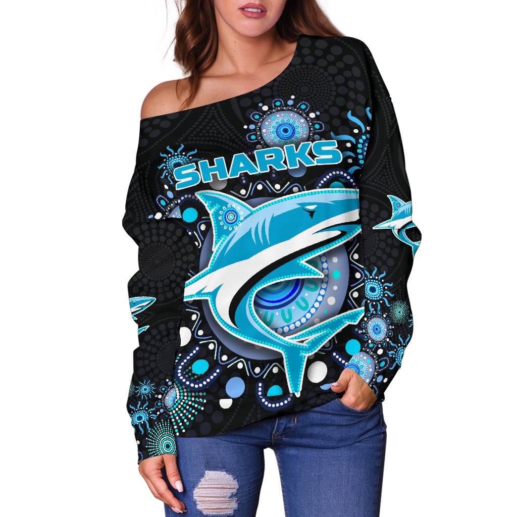 Cronulla Women Off Shoulder Sweater Sharks Indigenous - Vibe Hoodie