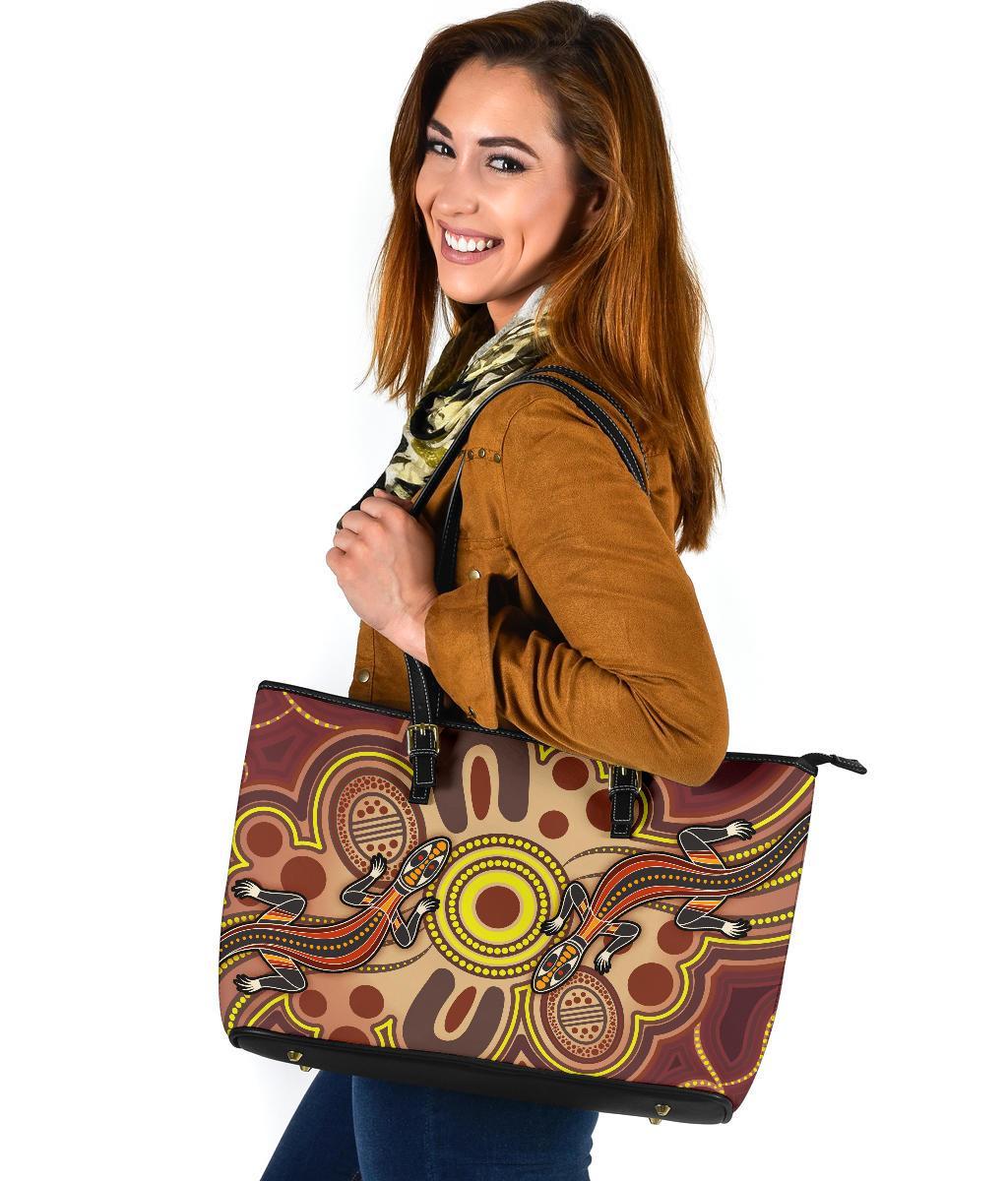 aboriginal-large-leather-tote-bag-indigenous-lizard-dot-painting-art