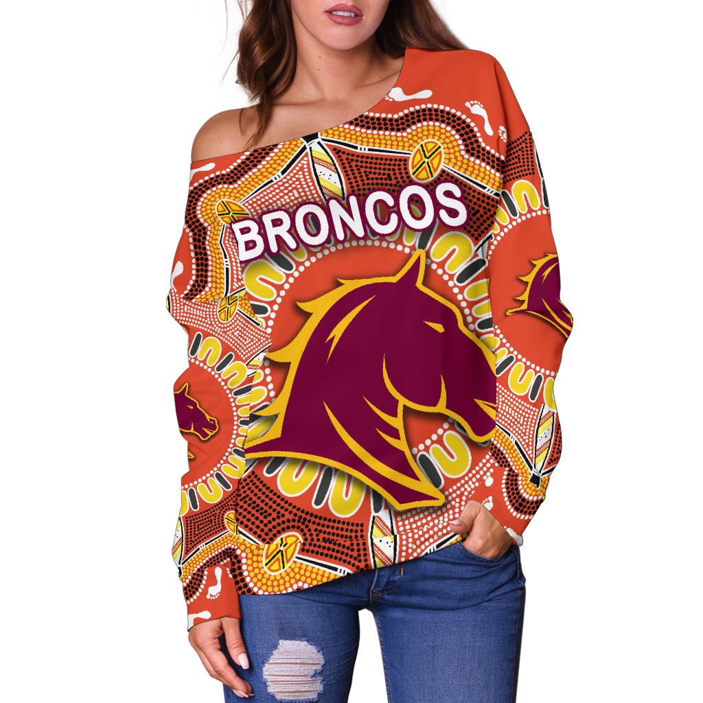 Brisbane Women Off Shoulder Sweater Broncos Indigenous Warm Vibes - Vibe Hoodie