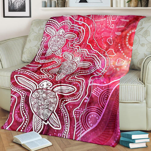 aboriginal-premium-blanket-sea-turtle-with-indigenous-patterns-pink