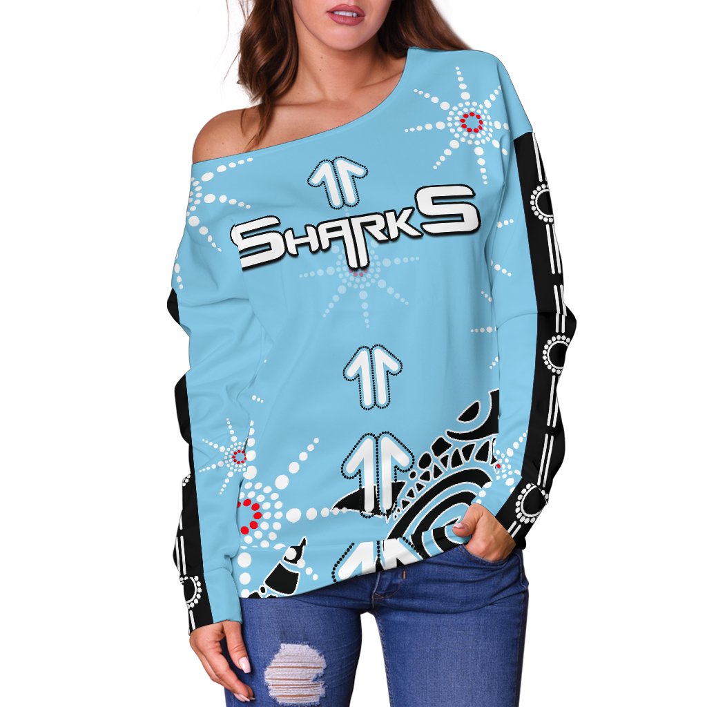 Sharks Women's Off Shoulder Sweater Sky Blue - Vibe Hoodie