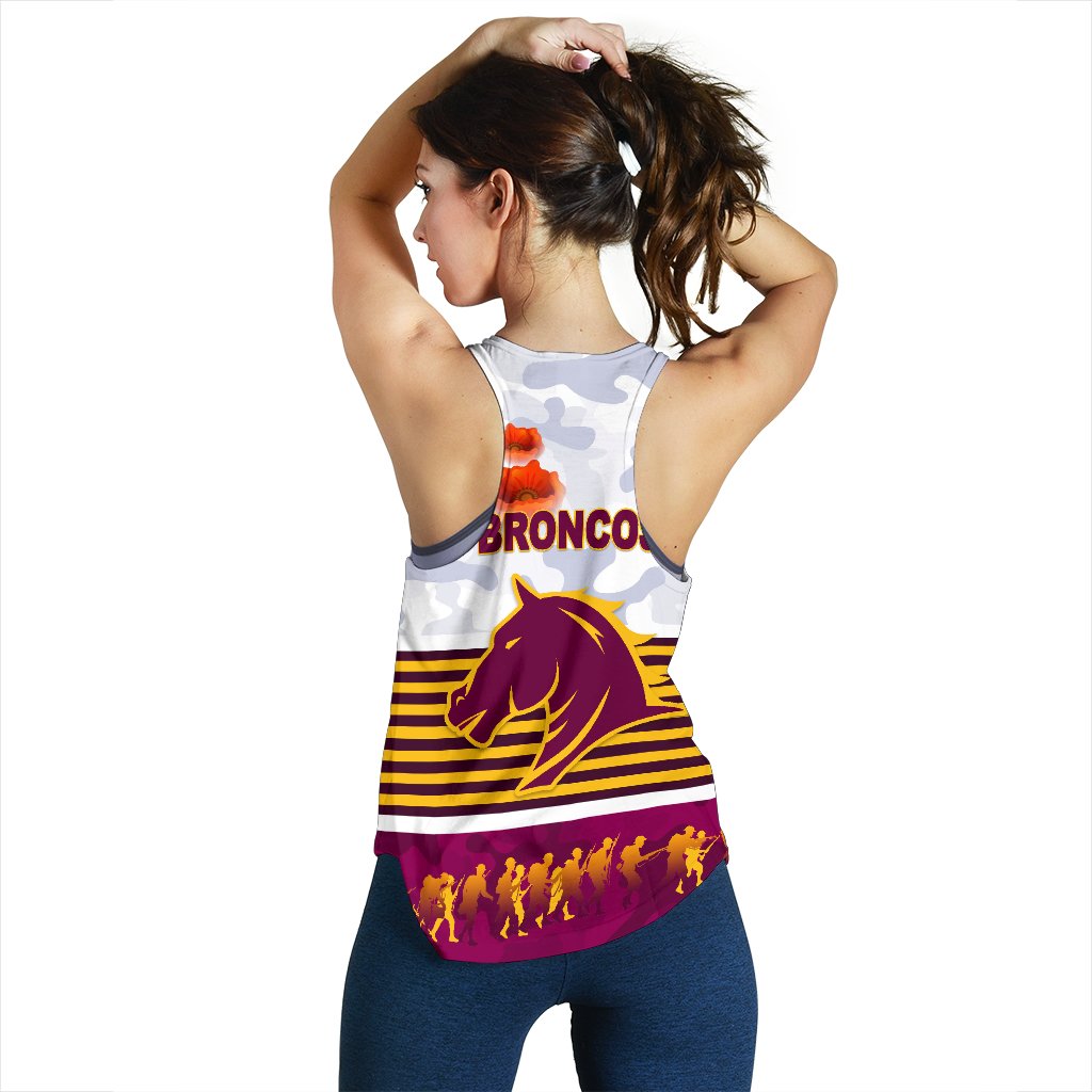 Brisbane Broncos Women's Racerback Tank Anzac Day Simple Style - White - Vibe Hoodie