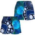 Aboriginal Women's Shorts - Australia Indigenous Flag Circle Dot Painting Art (Blue) - Vibe Hoodie