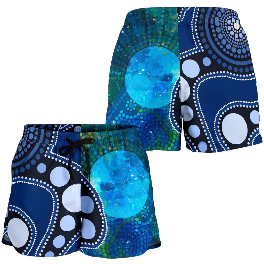 Aboriginal Women's Shorts - Australia Indigenous Flag Circle Dot Painting Art (Blue) - Vibe Hoodie