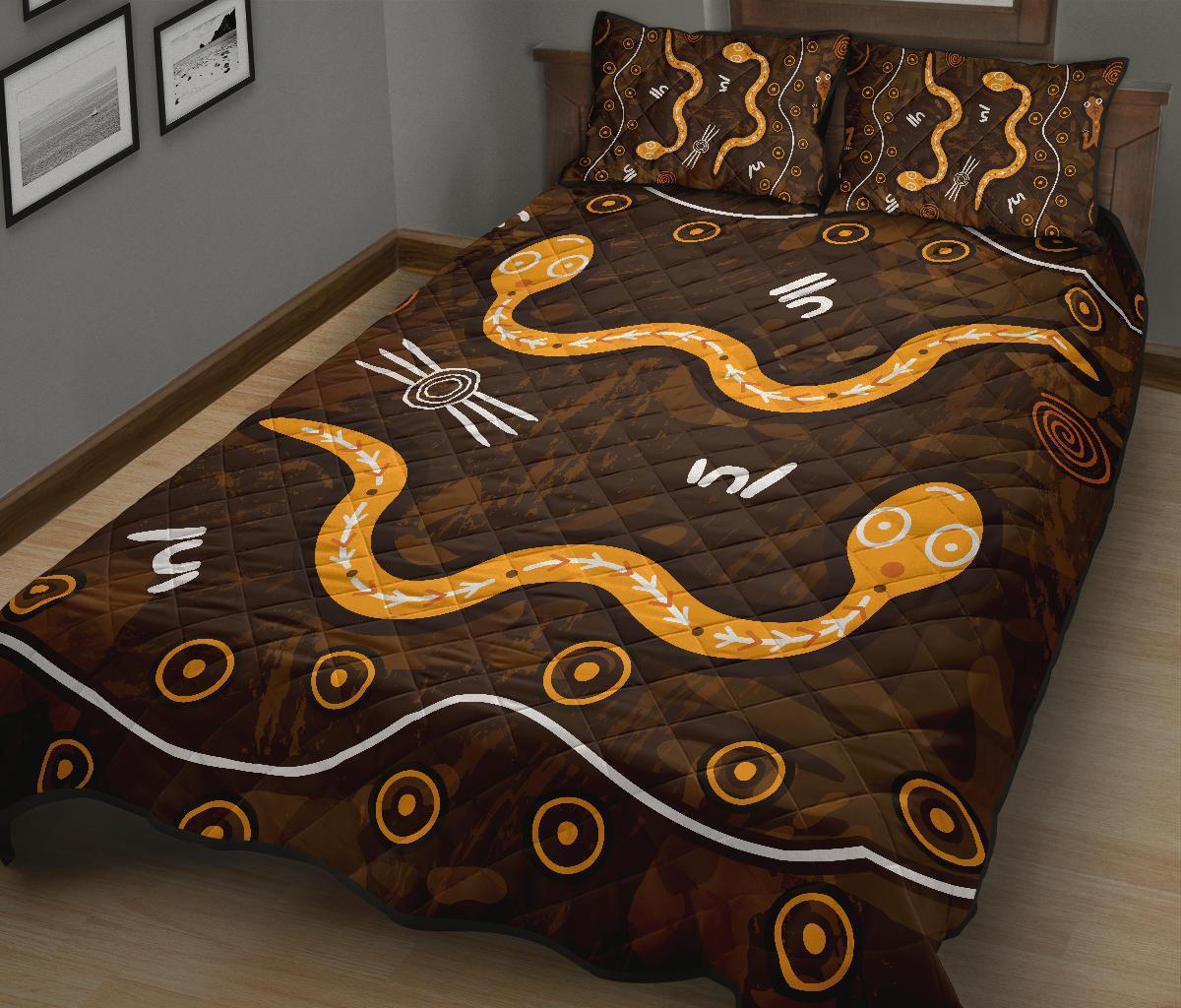 aboriginal-quilt-bed-set-indigenous-snake-hand-brown-color