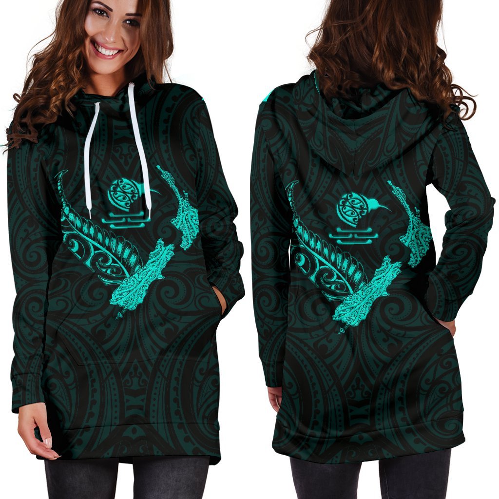 new-zealand-heart-womens-hoodie-dress-map-kiwi-mix-silver-fern-turquoise