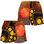 Aboriginal Women's Shorts - Australia Indigenous Flag Circle Dot Painting Art (Golden) - Vibe Hoodie
