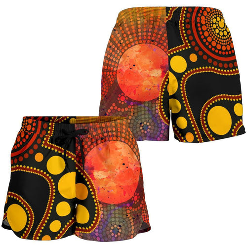 Aboriginal Women's Shorts - Australia Indigenous Flag Circle Dot Painting Art (Golden) - Vibe Hoodie