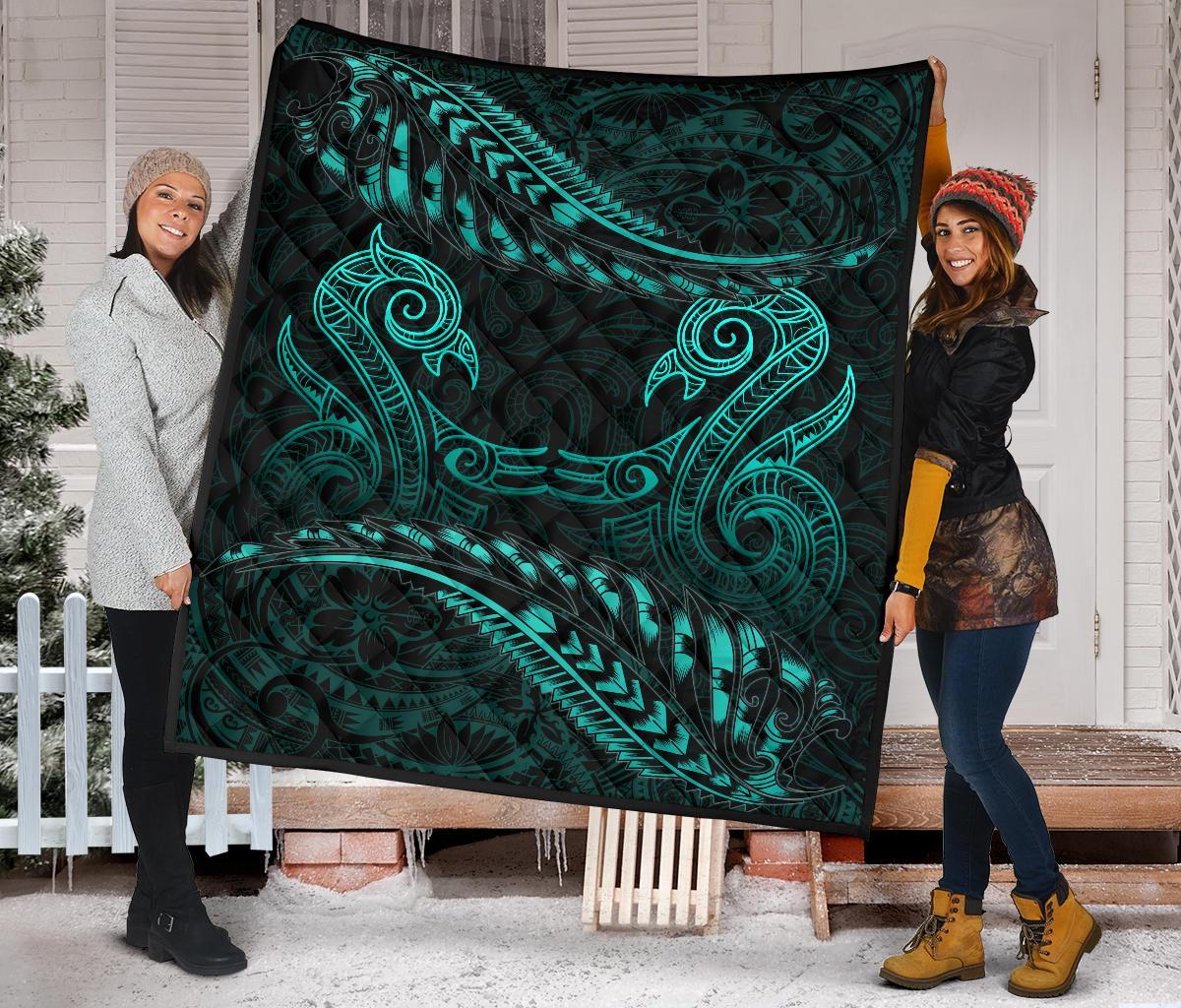 aotearoa-premium-quilt-turquoise-maori-manaia-with-silver-fern