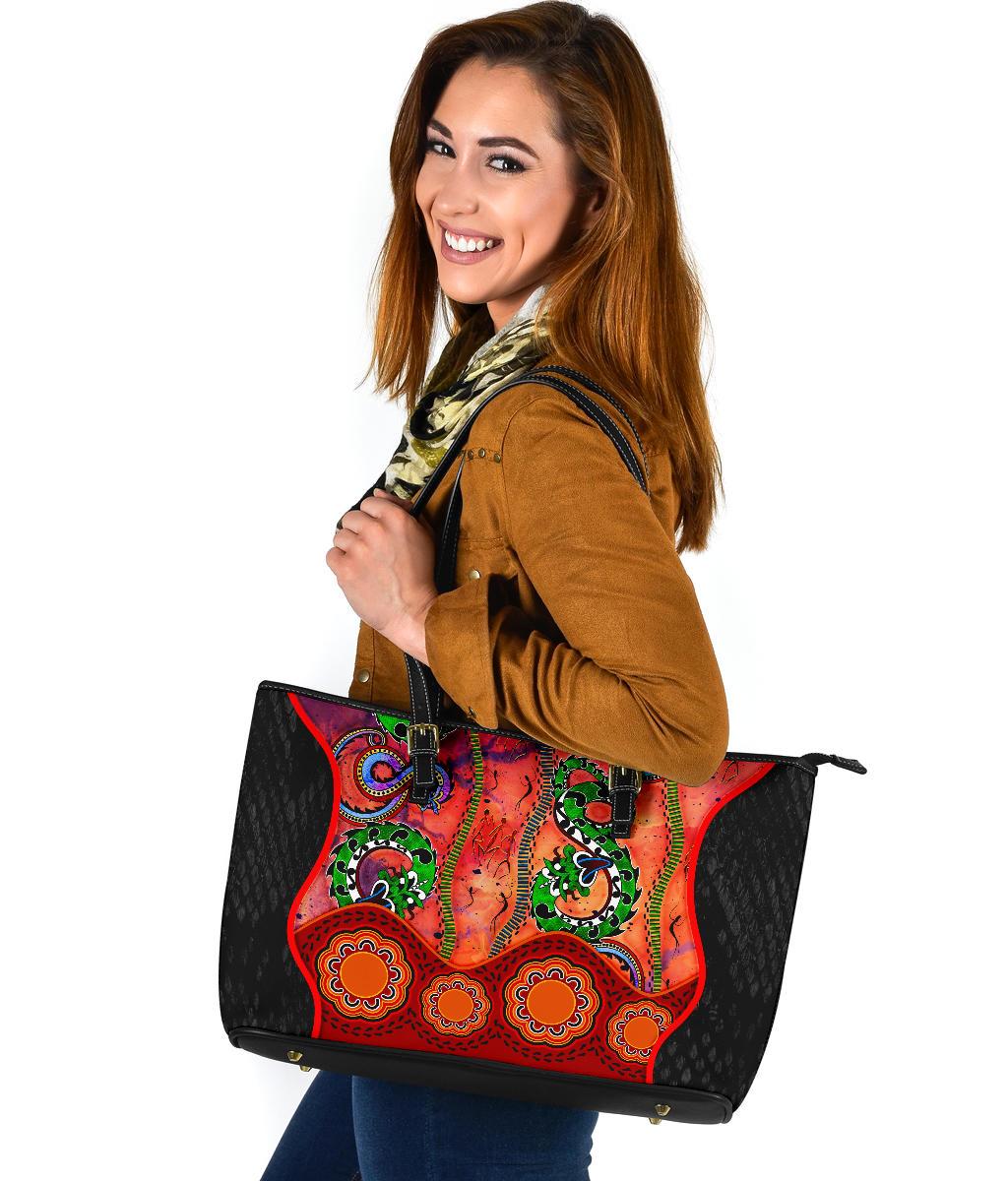aboriginal-large-leather-tote-bag-aussie-indigenous-patterns-orange
