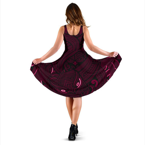 New Zealand Maori Gods Women Midi Dress Tumatauenga (God of War) - Pink - Vibe Hoodie
