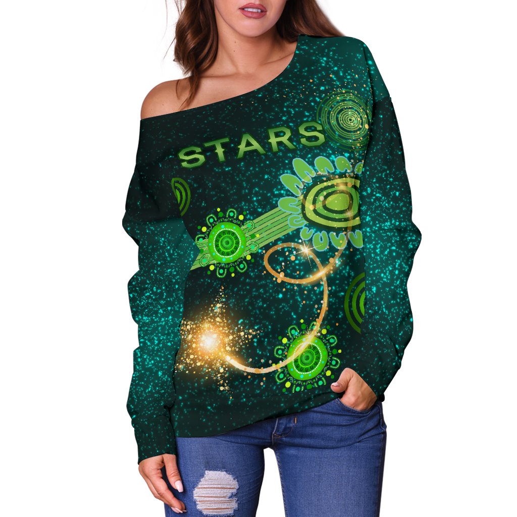 Melbourne Galaxy Women Off Shoulder Sweater Stars Indigenous - Vibe Hoodie