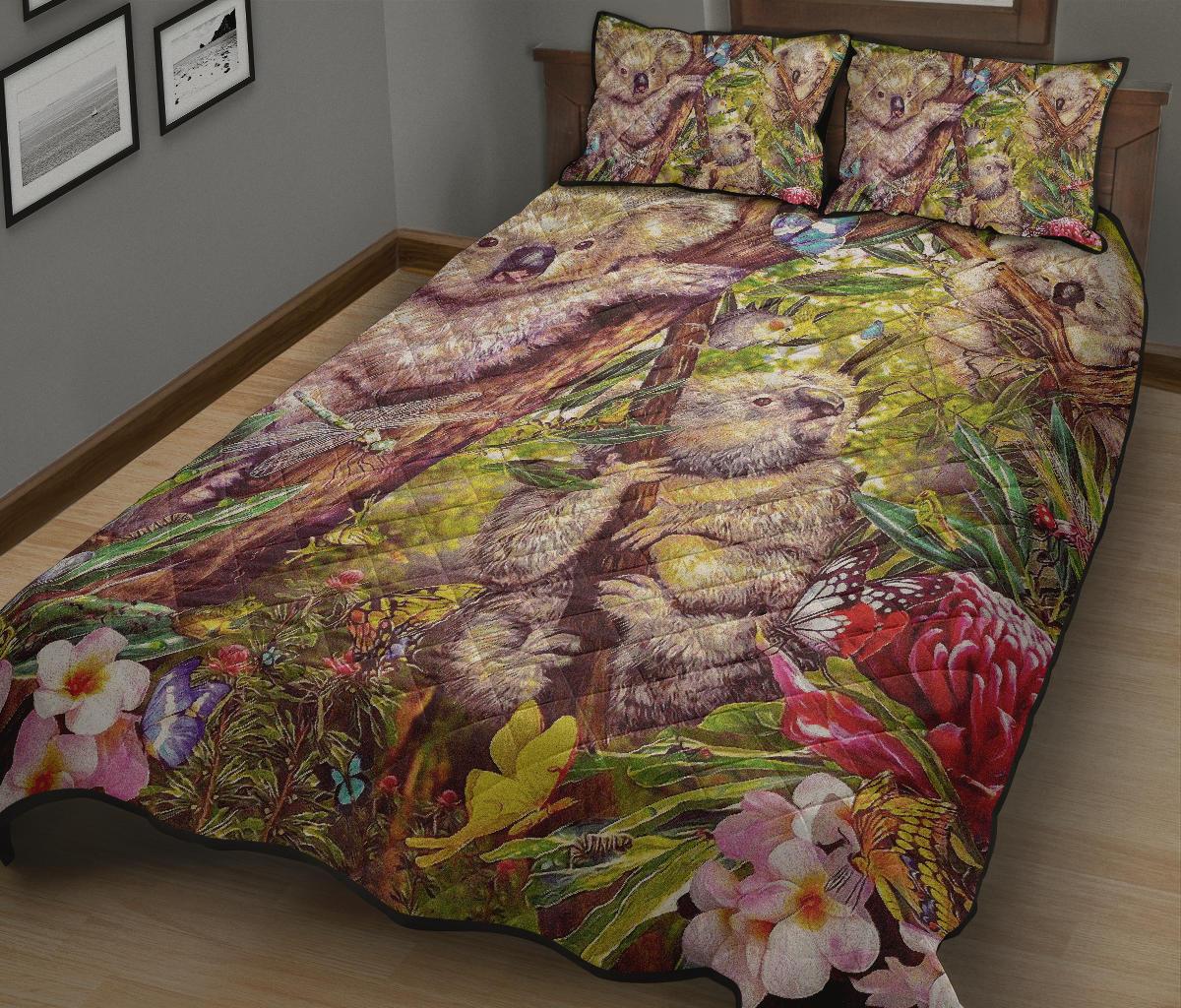 koala-quilt-set-cover-3d-koala-with-waratah-flower-quilt-bed-set