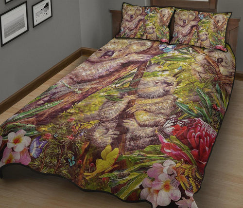 koala-quilt-set-cover-3d-koala-with-waratah-flower-quilt-bed-set