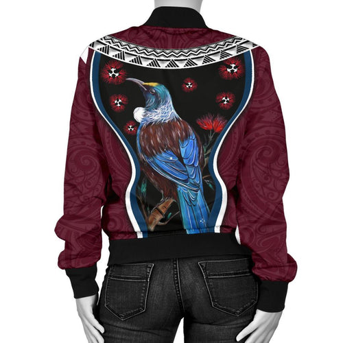 new-zealand-tui-bird-women-bomber-jacket-pohutukawa-burgundy
