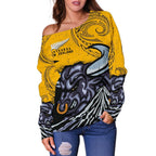 New Zealand Maori Women Off Shoulder Sweater Taranaki Bull - Vibe Hoodie