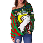 (Custom Personalised) Rabbitohs Naidoc Week Women's Off Shoulder Sweater Indigenous Version Special - Vibe Hoodie