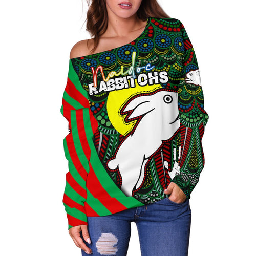 (Custom Personalised) Rabbitohs Naidoc Week Women's Off Shoulder Sweater Indigenous Version Special - Vibe Hoodie