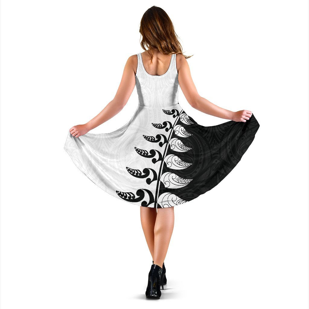 Aotearoa Silver Fern Koru Style Women Midi Dress Black White - Vibe Hoodie