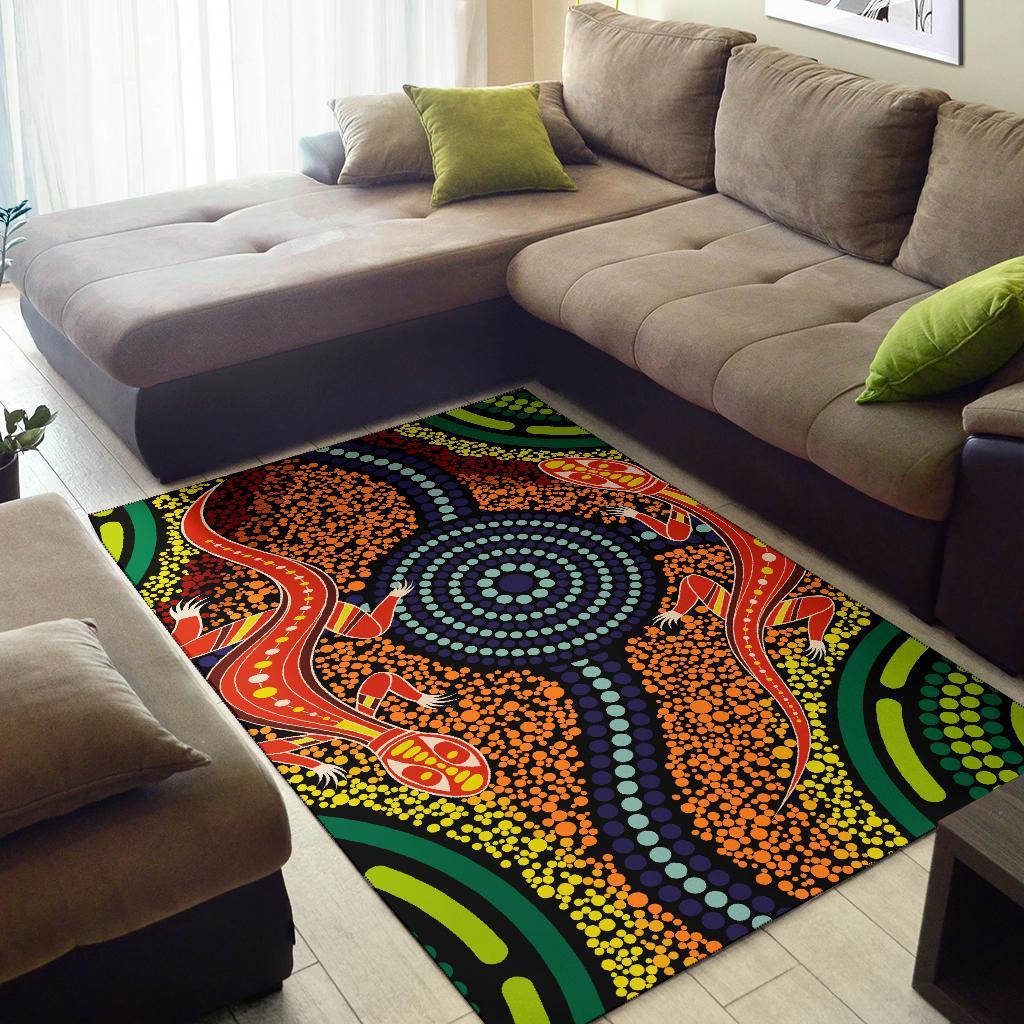 1st-australia-area-rug-aboriginal-two-lizards-dot-painting-circle