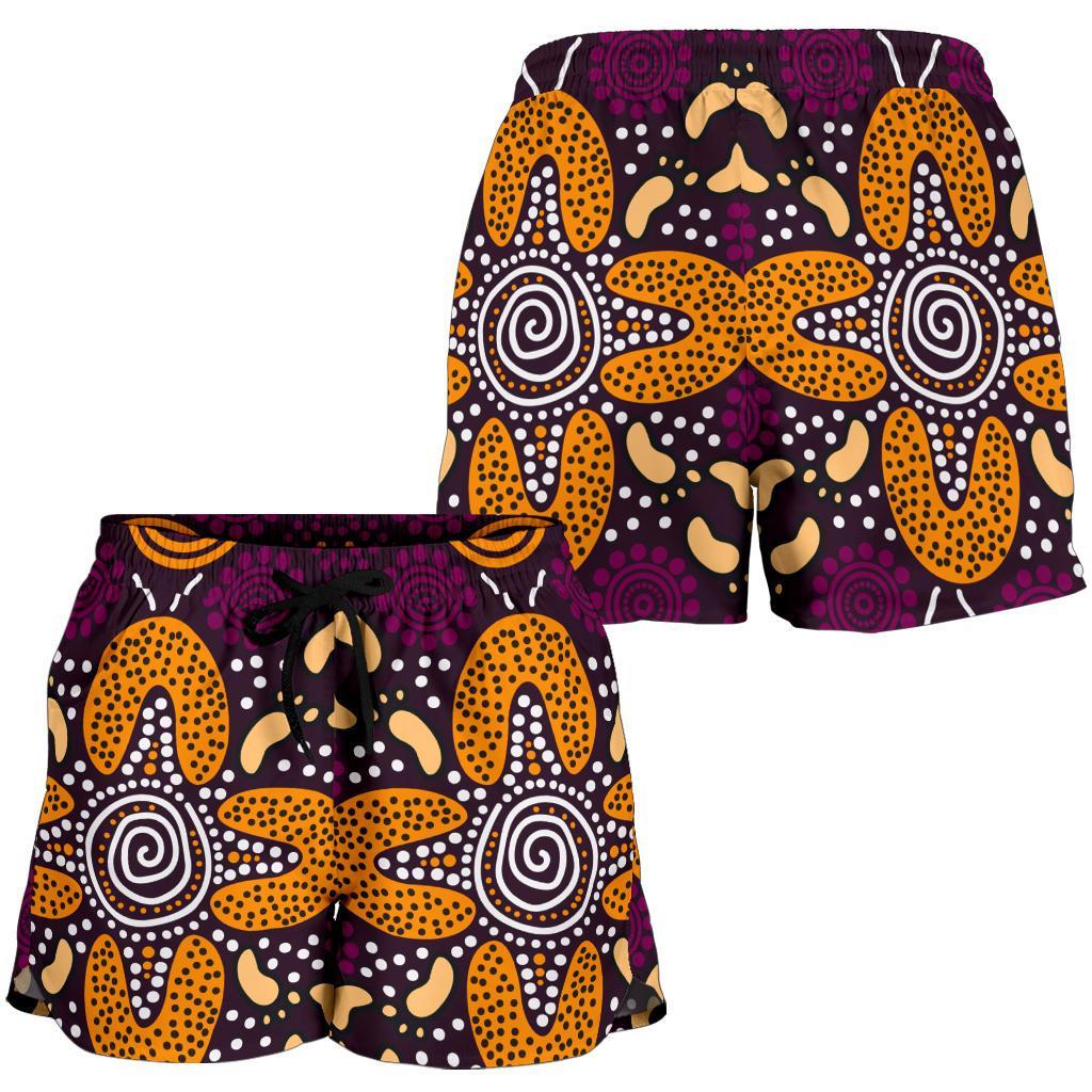Aboriginal Women's Shorts - Flowers Dot Panting Art - Vibe Hoodie