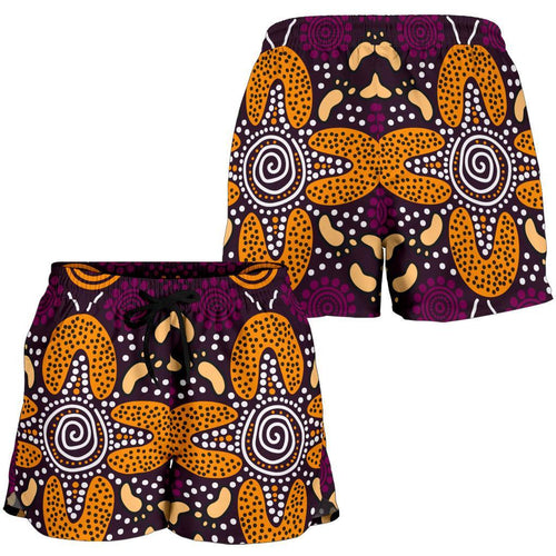 Aboriginal Women's Shorts - Flowers Dot Panting Art - Vibe Hoodie