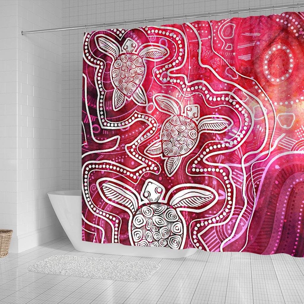 aboriginal-shower-curtain-sea-turtle-with-indigenous-patterns-pink