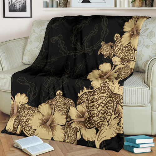 hibiscus-plumeria-golden-turtle-premium-blanket