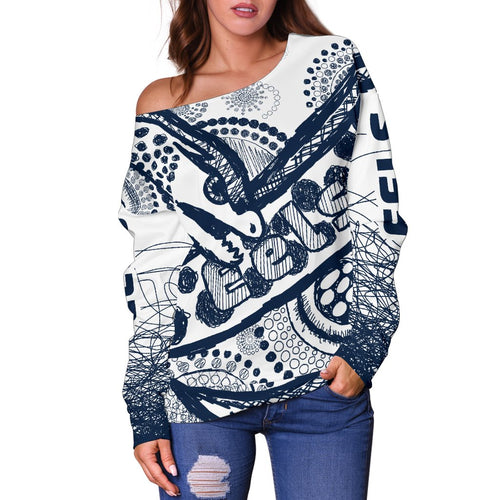 (Custom Personalised) Eels Rugby Women's Off Shoulder Sweater Line Art Special Version - Vibe Hoodie