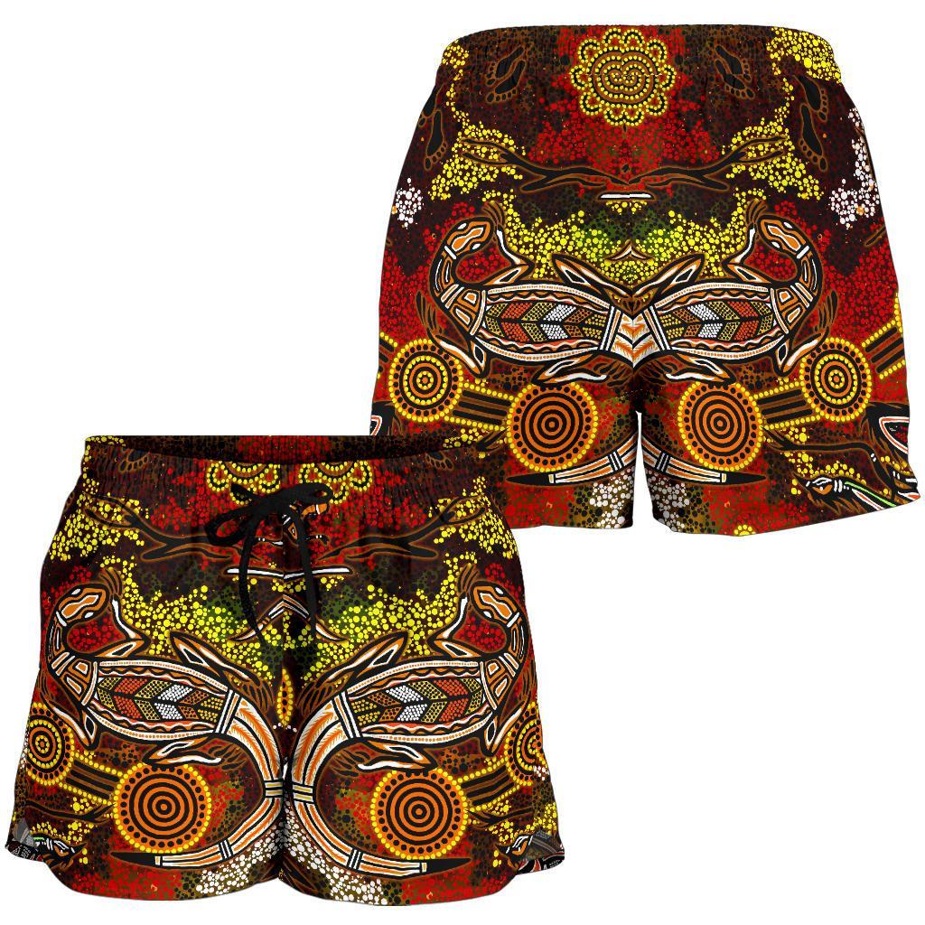 Aboriginal Women's Shorts , Kangaroo and Lizard Dot Painting Art - Vibe Hoodie