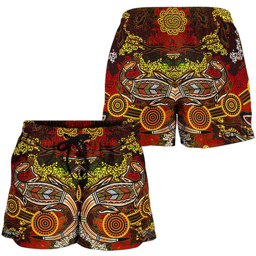 Aboriginal Women's Shorts , Kangaroo and Lizard Dot Painting Art - Vibe Hoodie