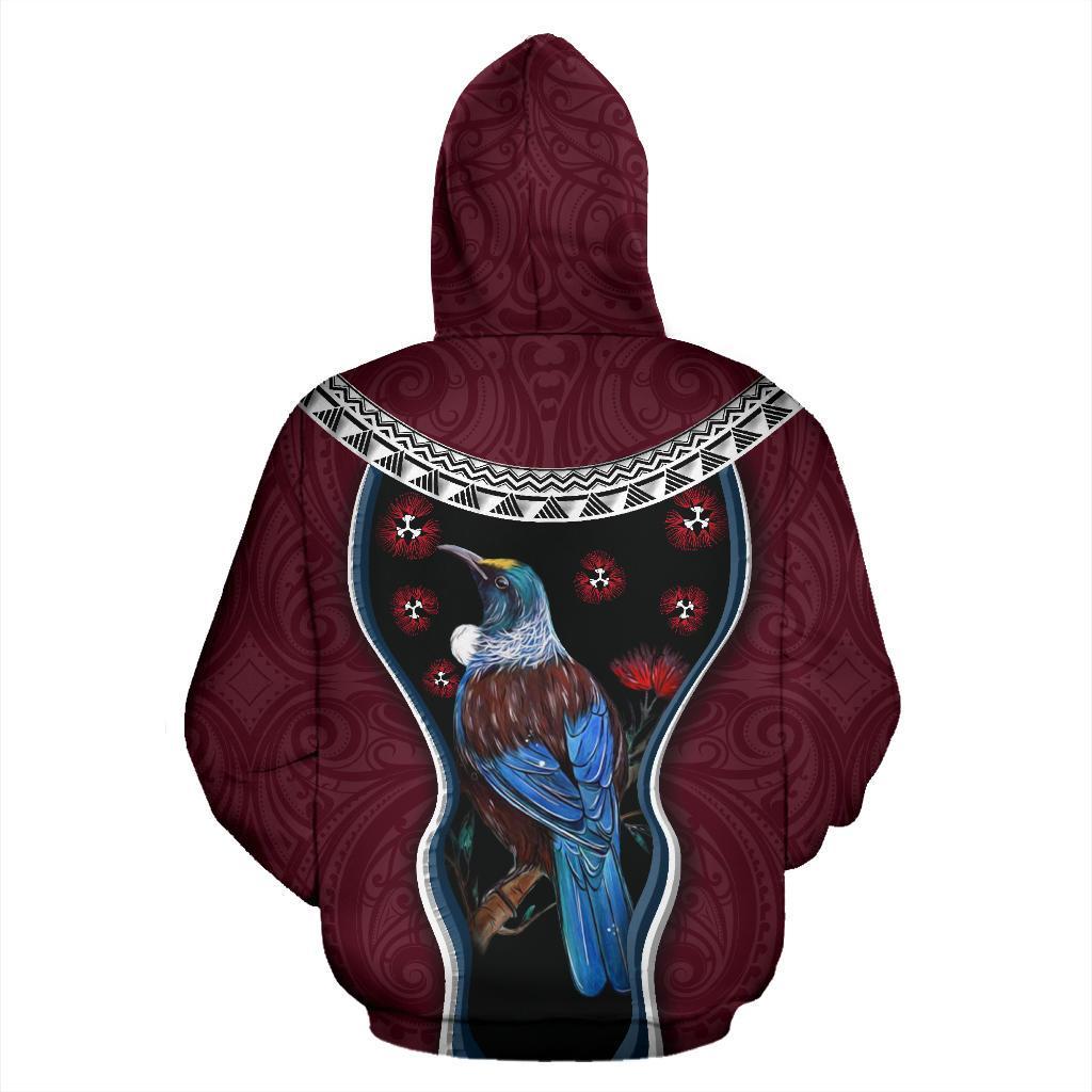 new-zealand-tui-bird-hoodie-pohutukawa-pullover-hoodie-burgundy