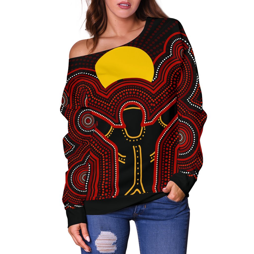 Aboriginal Women's Off Shoulder Sweater  - The Sun Always Shines - Vibe Hoodie