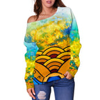 Aboriginal Women's Off Shoulder Sweater, Australia Kangaroo Sky - Vibe Hoodie