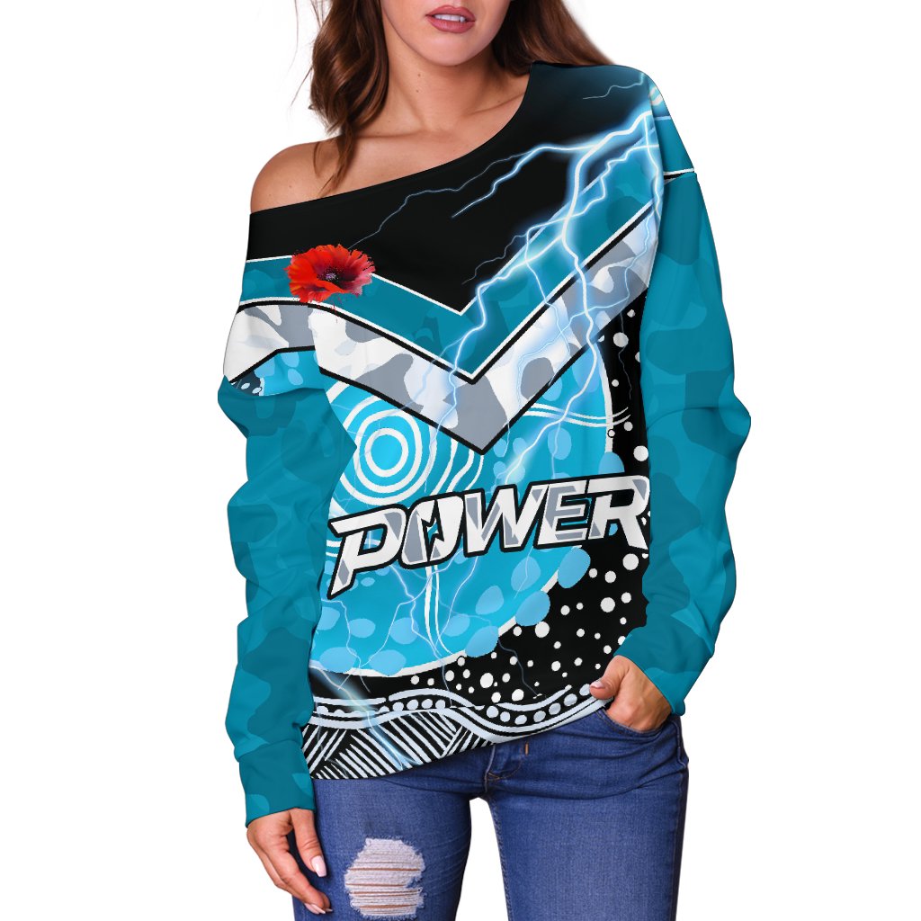 Power Anzac Day Off Shoulder Sweater Port Adelaide Lighting - Vibe Hoodie