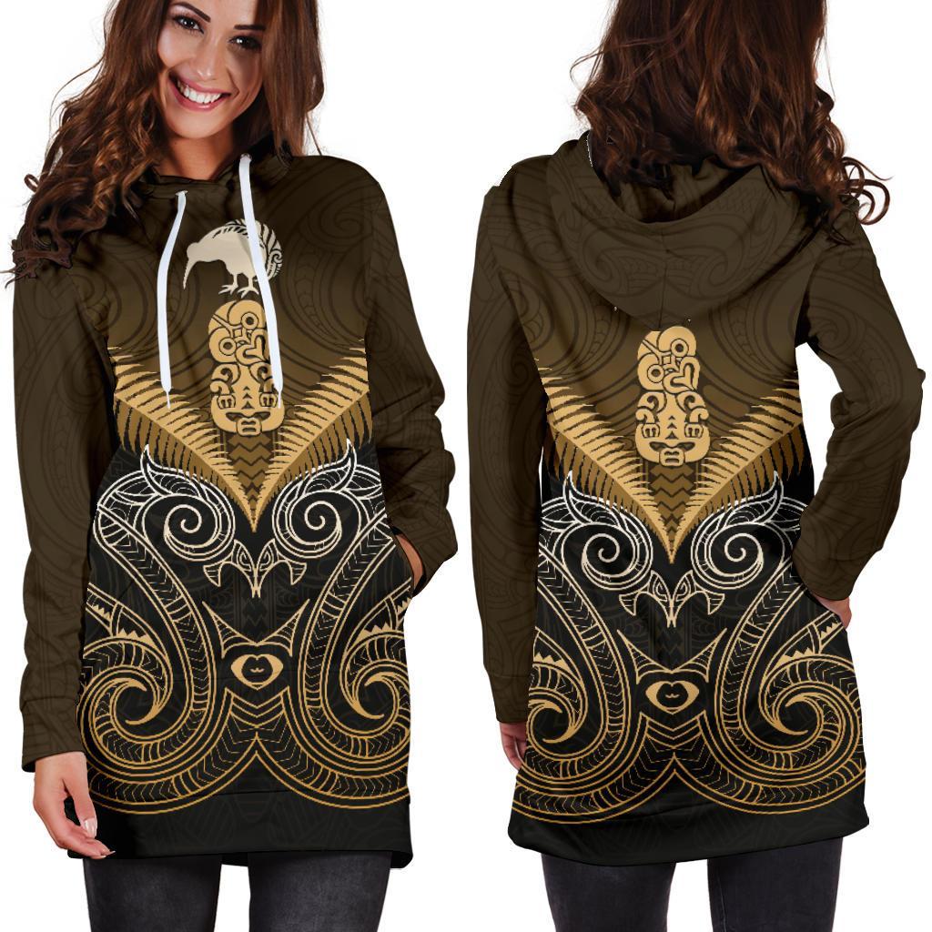 maori-manaia-new-zealand-hoodie-dress-gold
