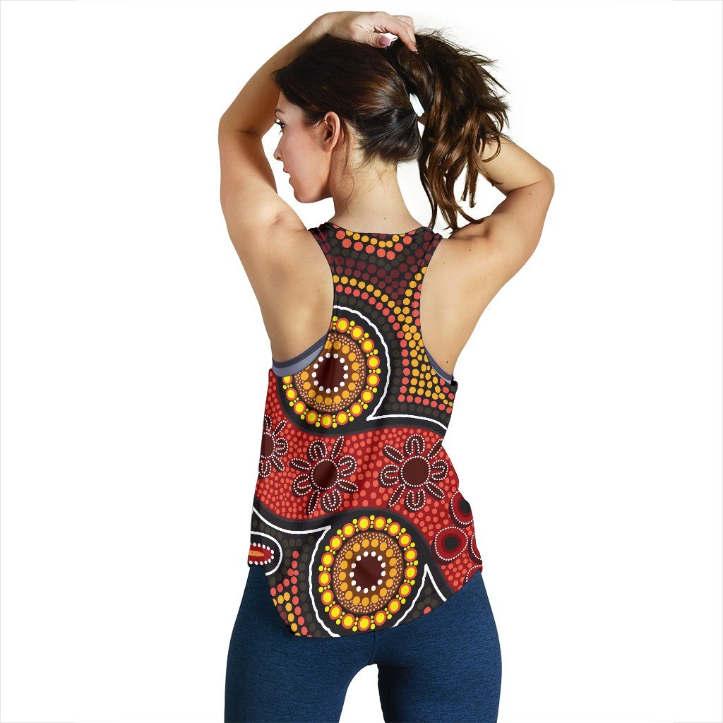 Aboriginal Women's Racerback Tank - Indigenous Circle Dot Painting Style- - Vibe Hoodie