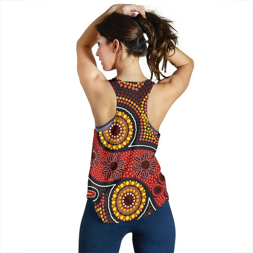 Aboriginal Women's Racerback Tank - Indigenous Circle Dot Painting Style- - Vibe Hoodie
