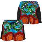 Aboriginal Women's Shorts - Aussie Indigenous Patterns Blue - Vibe Hoodie