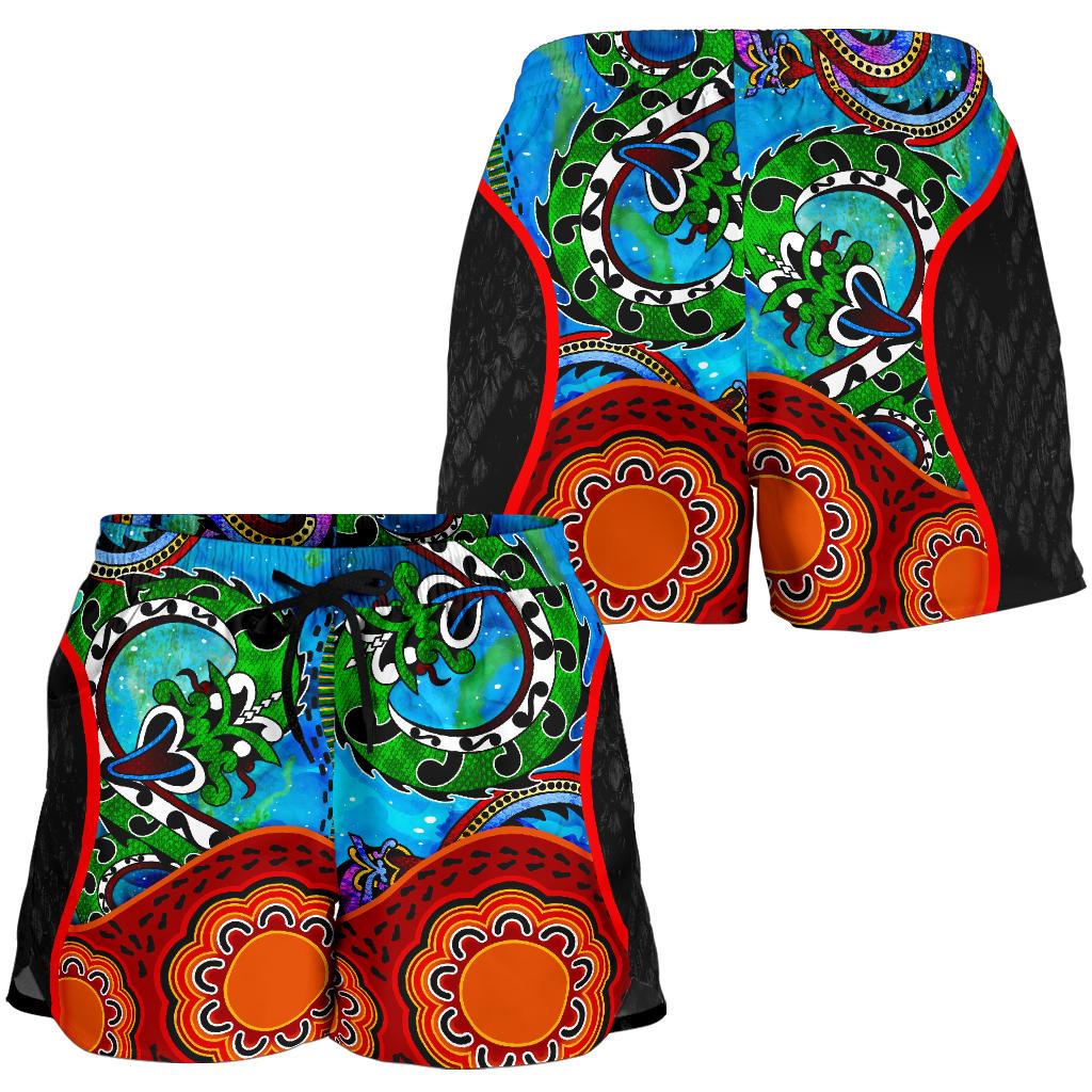 Aboriginal Women's Shorts - Aussie Indigenous Patterns Blue - Vibe Hoodie