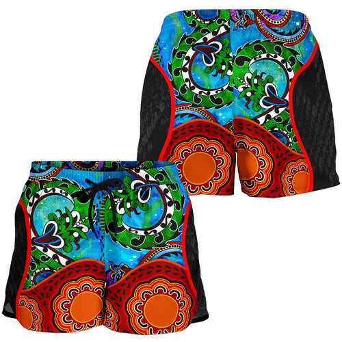 Aboriginal Women's Shorts - Aussie Indigenous Patterns Blue - Vibe Hoodie