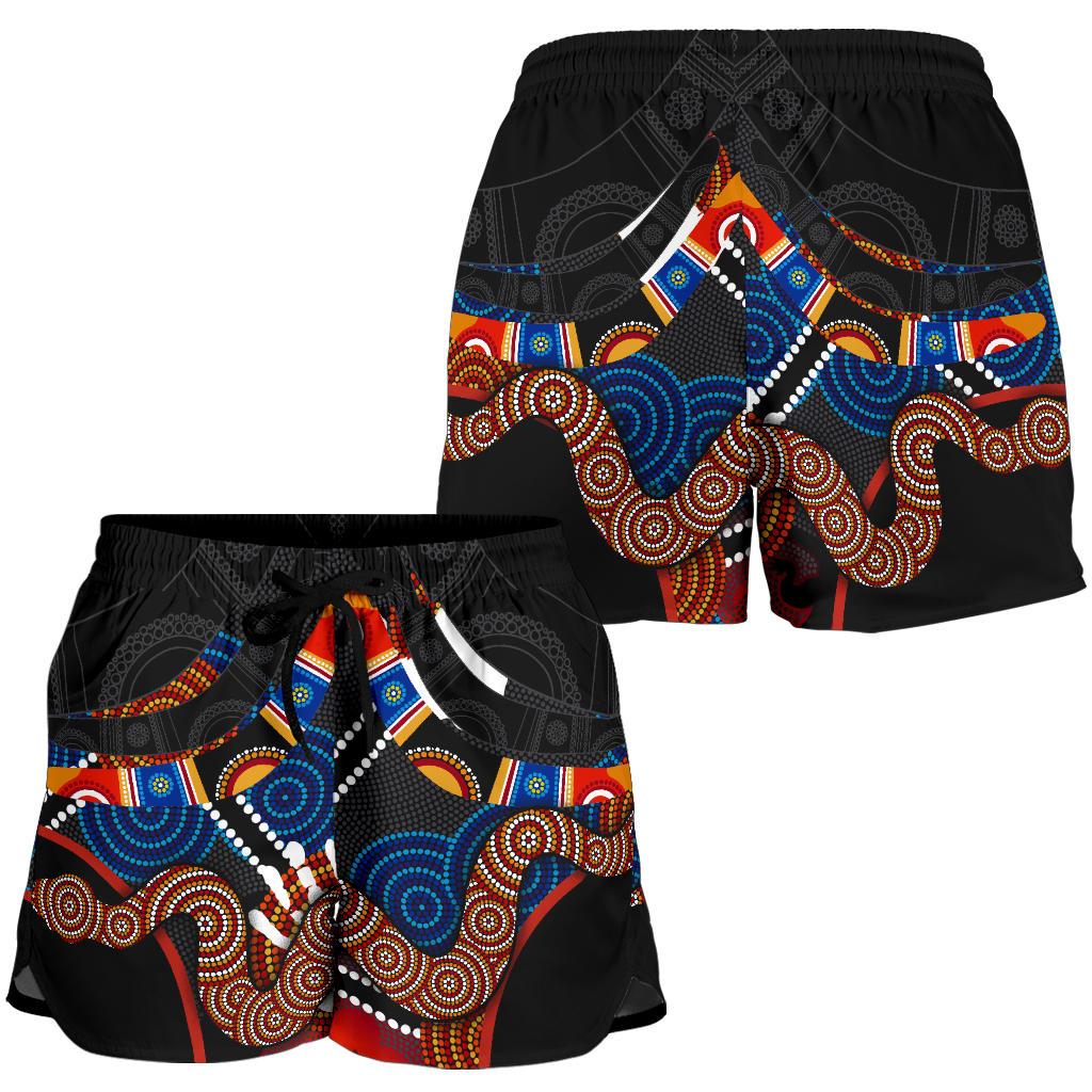 Aboriginal Women's Shorts, Australian Boomerang and Snake Indigenous Art - Vibe Hoodie