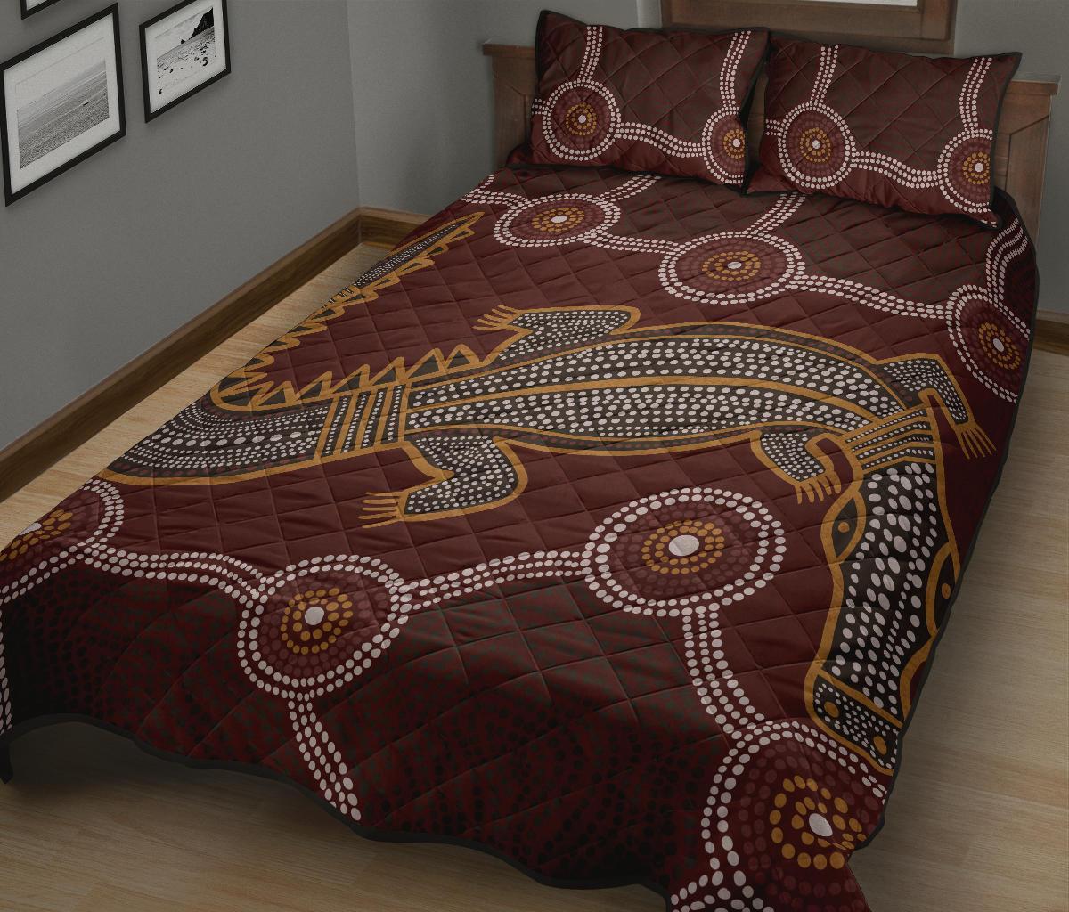 aboriginal-quilt-bed-set-indigenous-crocodile-brown-color