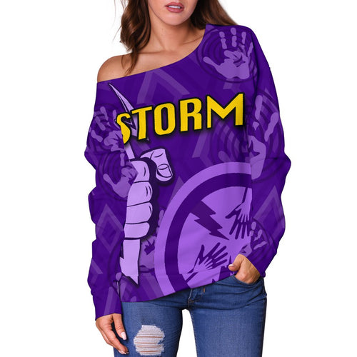 Melbourne All Over Women Off Shoulder Sweater Storm - Vibe Hoodie