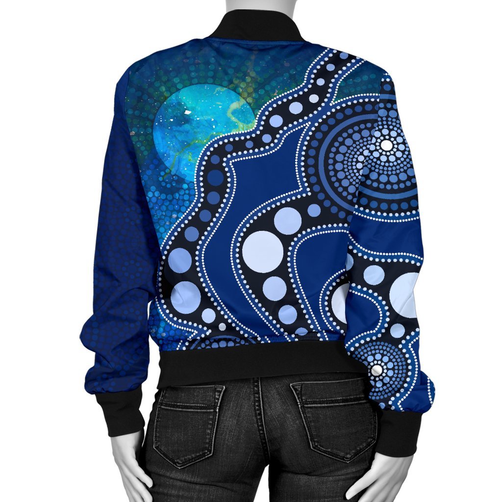custom-text-aboriginal-womens-bomber-jackets-australia-indigenous-flag-circle-dot-painting-art-blue